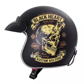 Kask motocyklowy otwarty chopper W-TEC Black Heart Kustom - Skull Horn, matowy czarny