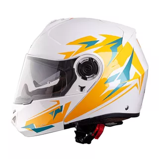 Kask motocyklowy szczękowy z blendą W-TEC Vexamo PI Graphic z Pinlockiem - Biała Grafika