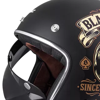 Kask motocyklowy otwarty chopper W-TEC Black Heart Kustom - Skull Horn, matowy czarny