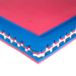 Mata puzzle fitness tatami na podłogę ochronna inSPORTline Malmeida 100x100x4 cm - czerwono-niebieski, wzór słomkowy