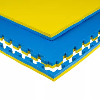 Mata puzzle fitness tatami na podłogę ochronna inSPORTline Malmeida 100x100x4 cm - niebiesko-żółty, wzór słomkowy