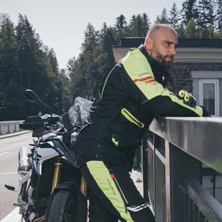 Męska kurtka motocyklowa W-TEC Ventura - Czarny-fluo żółty