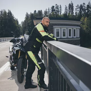 Męskie spodnie motocyklowe W-TEC Spirital - Czarny-fluo żółty