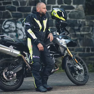 Męskie spodnie motocyklowe W-TEC Spirital - Czarny-fluo żółty