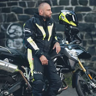 Męska kurtka motocyklowa W-TEC Brandon - Czarny-fluo żółty