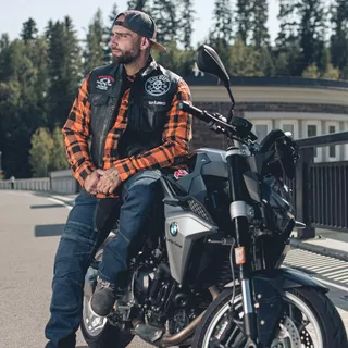 Skórzana kamizelka motocyklowa W-TEC Black Heart Rumbler - Czarny