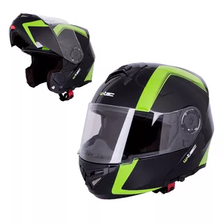 Kask motocyklowy szczękowy W-TEC Vexamo z blendą - Czarno-zielony - Czarno-zielony