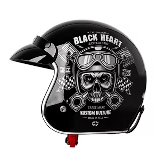 Kask motocyklowy otwarty chopper W-TEC Black Heart Kustom - Skull Horn, matowy czarny