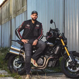 Męska kurtka motocyklowa W-TEC Jawo - czarny z czerwono-białym paskiem