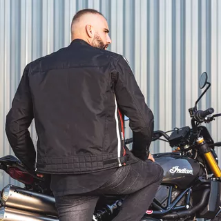 Męska kurtka motocyklowa W-TEC Jawo - czarny z czerwono-białym paskiem