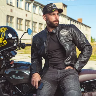 Męska skórzana kurtka motocyklowa W-TEC Black Heart Wings Leather Jacket - Czarny