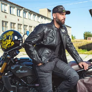 Męska skórzana kurtka motocyklowa W-TEC Black Heart Wings Leather Jacket - Czarny