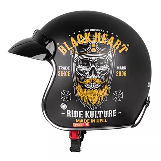 Kask motocyklowy otwarty chopper W-TEC Black Heart Kustom - Skull Horn, matowy czarny