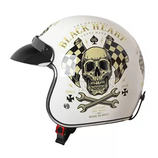 Kask motocyklowy otwarty chopper W-TEC Black Heart Kustom - Skull Horn, matowy czarny