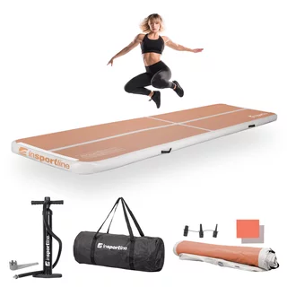 Ścieżka akrobatyczna Airtrack inSPORTline Airstunt 400x100x10 cm mocha mousse z pompką i torbą
