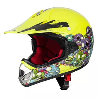 Młodzieżowy kask motocyklowy W-TEC V310 enduro - Czarny LRB - Neonowa zieleń zombie