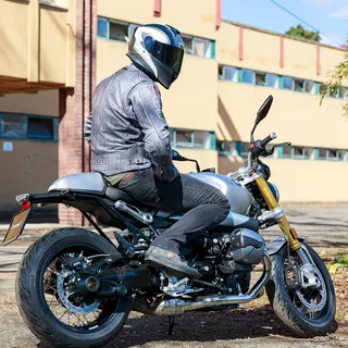 Męska skórzana kurtka motocyklowa W-TEC Sheawen Waxed Grey - szara - Szary