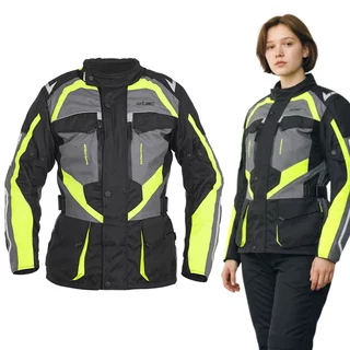 Damska kurtka motocyklowa W-TEC Radana ∙ trójwarstwowa ∙ membrana wodoodporna ∙ podpinka ocieplająca ∙ ochraniacze CE ∙ AirVent - Czarno-szaro-zielony