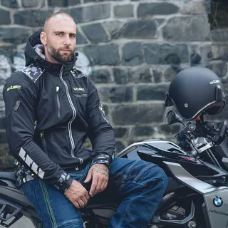 Męska kurtka motocyklowa z kapturem Softshell W-TEC Kybero - Czarny-fluo