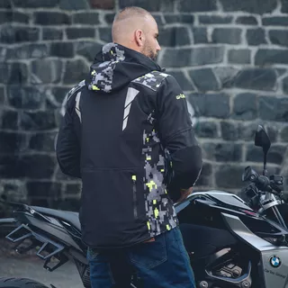 Męska kurtka motocyklowa z kapturem Softshell W-TEC Kybero - Czarny-fluo