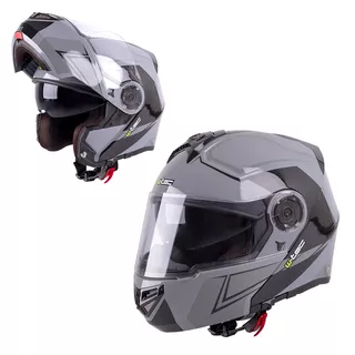 Kask motocyklowy szczękowy W-TEC Vexamo z blendą - Czarno-zielony - Czarno-szary