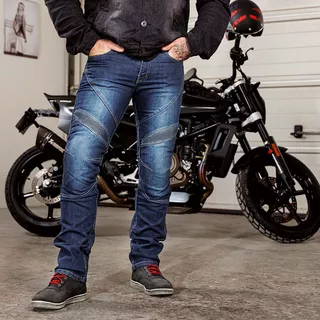 Męskie spodnie jeansy motocyklowe W-TEC Oliver - Niebieski