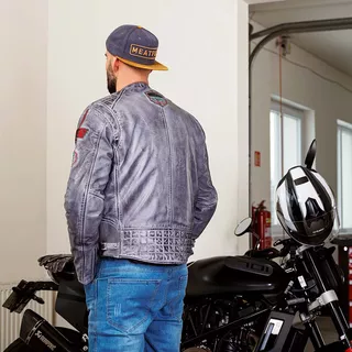 Męska skórzana kurtka motocyklowa W-TEC Sheawen Waxed Grey - szara - Szary