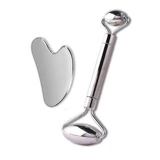 Metalowy zestaw do masażu Face roller i Gua Sha inSPORTline Comesta Set