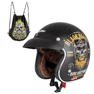 Kask motocyklowy otwarty chopper W-TEC Black Heart Kustom - Skull Horn, matowy czarny - Ride Culture, matowy czarny