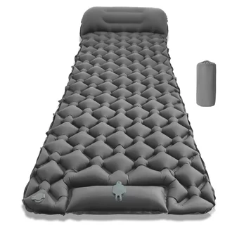 Pompowany materac turystyczny ze zintegrowaną pompką inSPORTline Soultea 190x60x6 cm ∙ zintegrowana poduszka ∙ izolacja termiczna ∙ do kempingu - Szary