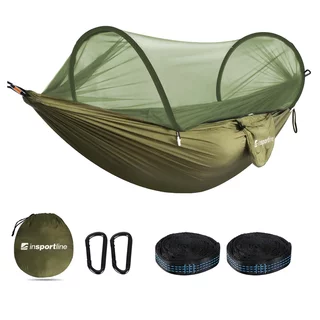 Hamak z moskitierą inSPORTline Hamacoon ∙ 270 x 140 cm ∙  nośność 200 kg ∙ waga 846 g ∙ dla 2 osób ∙ pokrowiec, taśmy i karabińczyki w zestawie