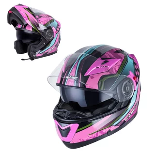 Kask motocyklowy z blendą Flip-Up W-TEC Pezzon Magenta