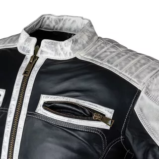 Męska skórzana kurtka motocyklowa W-TEC Esbiker - czarny w beżowe paski