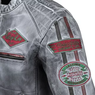 Męska skórzana kurtka motocyklowa W-TEC Sheawen Waxed Grey - szara - Szary
