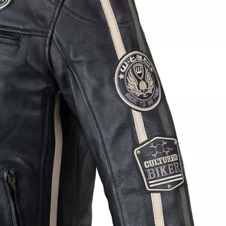 Męska skórzana kurtka motocyklowa W-TEC Makso - czarny z naszywkami