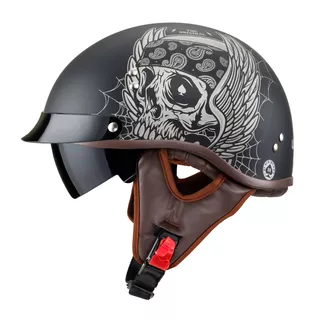 Kask motocyklowy choppera otwarty W-TEC Black Heart Longroad - Skrzydła Czaszki