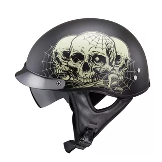 Kask motocyklowy otwarty chopper W-TEC Black Heart Rednut - Czaszki / Matowa czerń