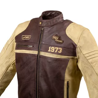 Męska skórzana kurtka motocyklowa W-TEC Retro - czarno-brązowo-beżowy
