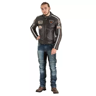 Męska skórzana kurtka motocyklowa W-TEC Buffalo Cracker - Brązowo-szary