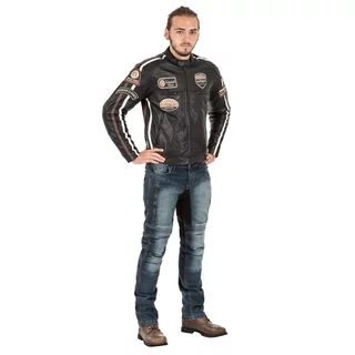 Męska skórzana kurtka motocyklowa W-TEC Sheawen Black - Czarny