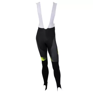 Rowerowe męskie spodnie kolarskie z szelkami Crussis CSW-053 - Czarny-fluo żółty
