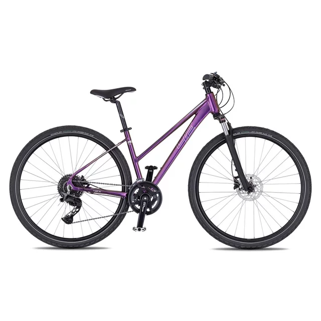 Damski rower crossowy 4EVER Pulse Disc 28'' - model 2026 ∙ hamulce tarczowe hydrauliczne ∙ amortyzator SR Suntour ∙ 10 przełożeń - fioletowy/hologram - fioletowy/hologram