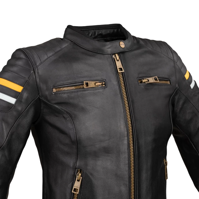 Damska skórzana kurtka motocyklowa W-TEC Stripe Lady - Czarny
