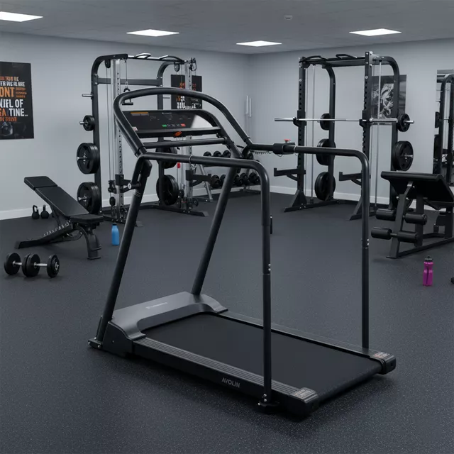 Bieżnia rehabilitacyjna z poręczami do chodzenia inSPORTline Avolin z poręczami ∙ Bluetooth ∙ aplikacje ∙ prędkość 0,3-8 km/h ∙ nośność 150 kg