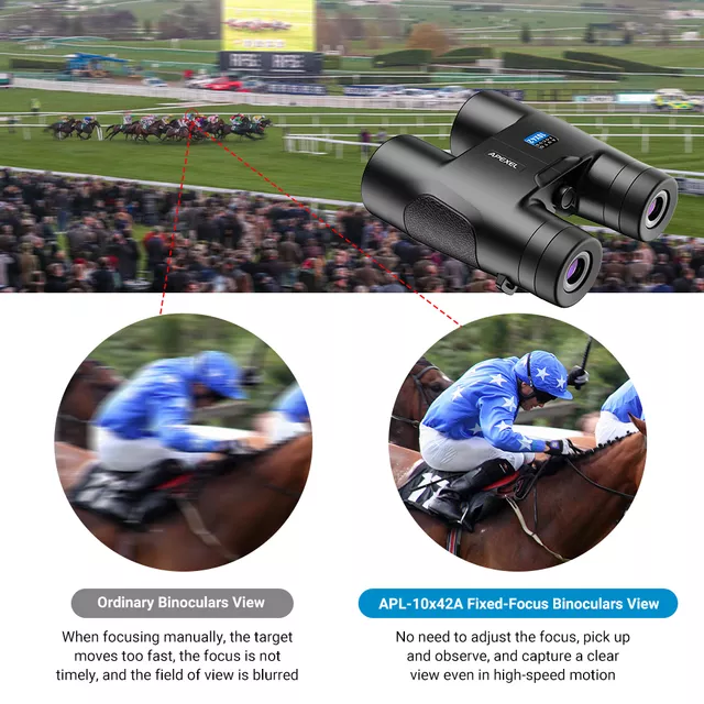 Lornetka Apexel 10x42 AutoFocus ∙ autofokus ∙ powłoki antyrefleksyjne ∙ pryzmat BAK4 ∙ pole widzenia 101 m/1000 m ∙ waga 595 g ∙ aluminiowa obudowa z gumą