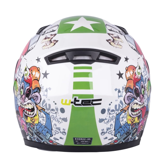 Dziecięcy kask motocyklowy integralny W-TEC FS-815G Tagger Green - Biało-zielony z grafiką