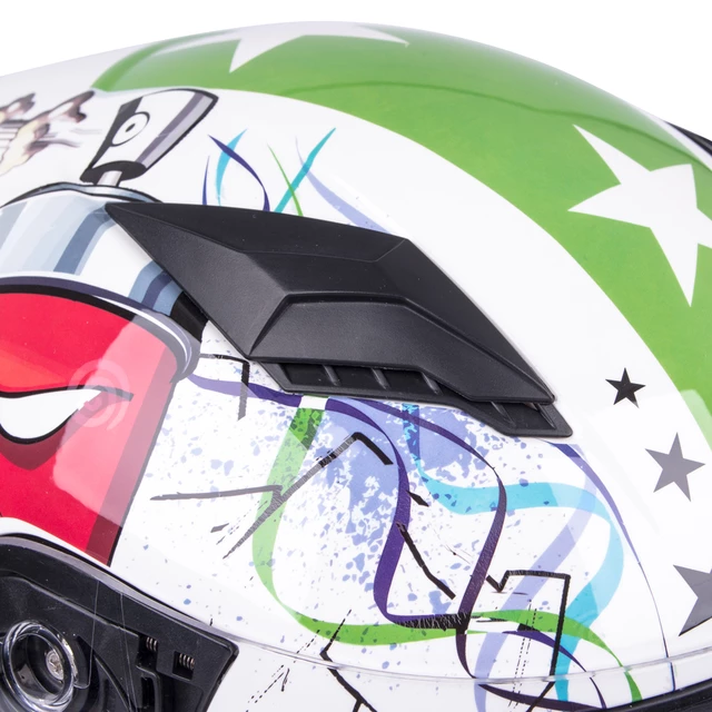 Dziecięcy kask motocyklowy integralny W-TEC FS-815G Tagger Green - Biało-zielony z grafiką