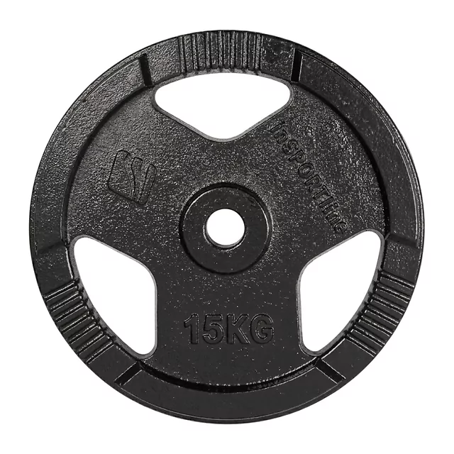 Obciążenie żeliwne inSPORTline Hamerton Black 15 kg ∙ otwór 30 mm ∙ praktyczne uchwyty ∙ odporna powłoka