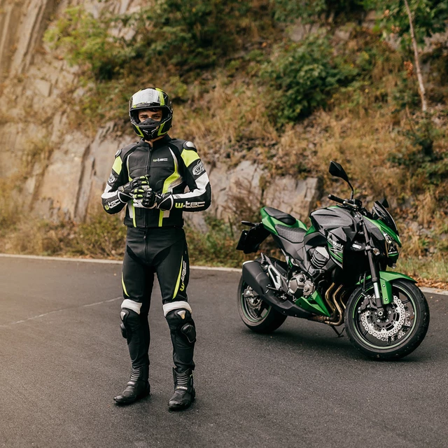 Męska skórzana kurtka motocyklowa W-TEC Velocity - Czarno-czerwony