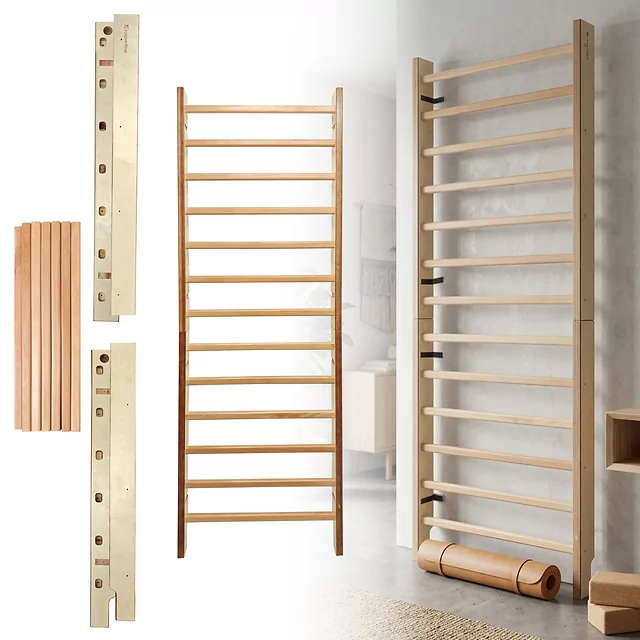 Drabinka gimnastyczna inSPORTline Dualmar 195x65 cm ∙ 9 szczebli ∙ lakierowane drewno bukowe ∙ nośność 130 kg